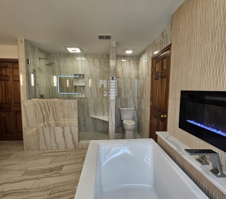 Master Bathroom Remodel with Electric Fireplace in Valparaiso